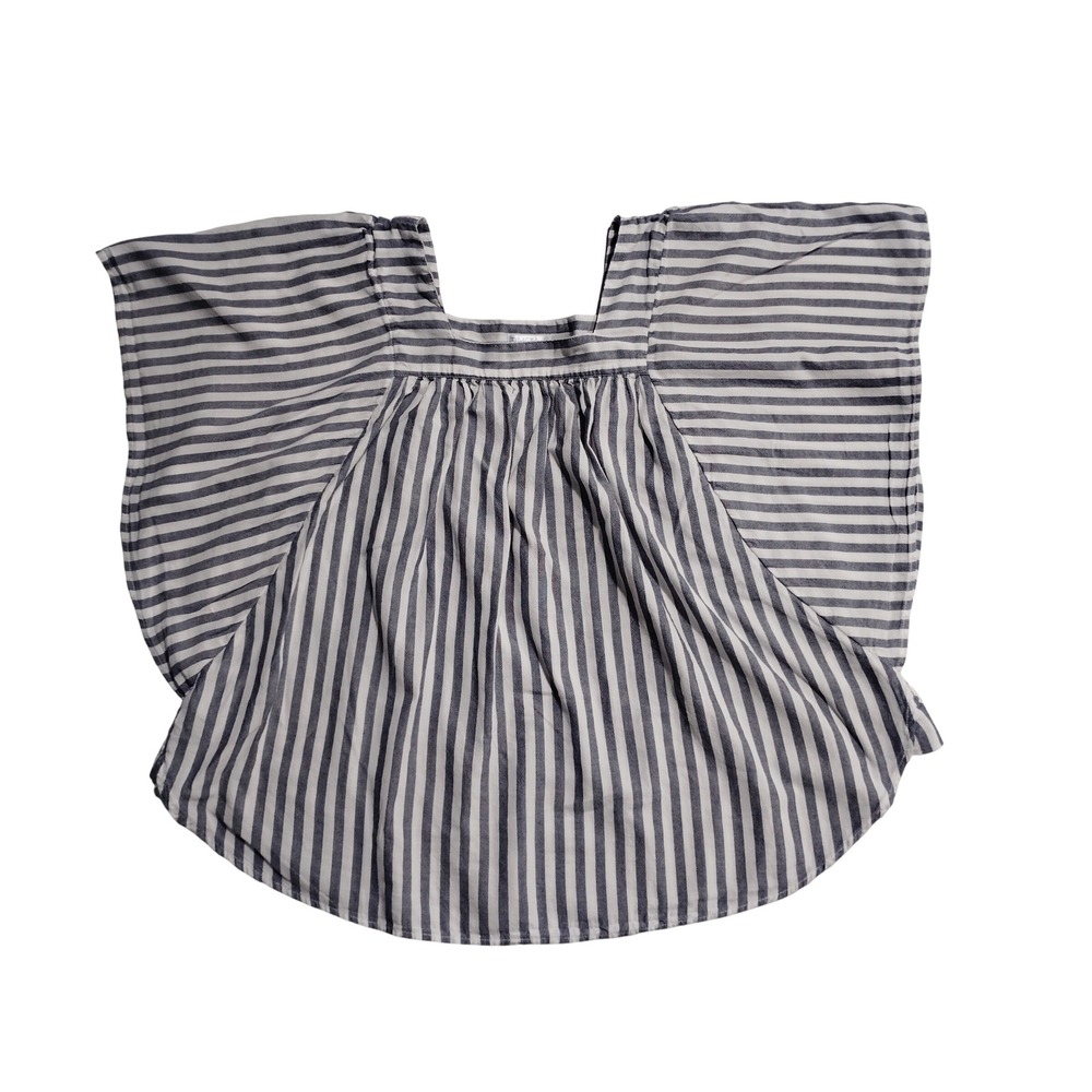 Time and Tru Womens XL Blue White Striped Square Neck Flutter Sleeve Cotton Top